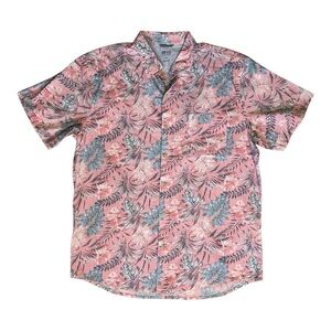IZOD Saltwater Pink & Blue Short Sleeve Button Down Shirt sz XL Cotton Woven